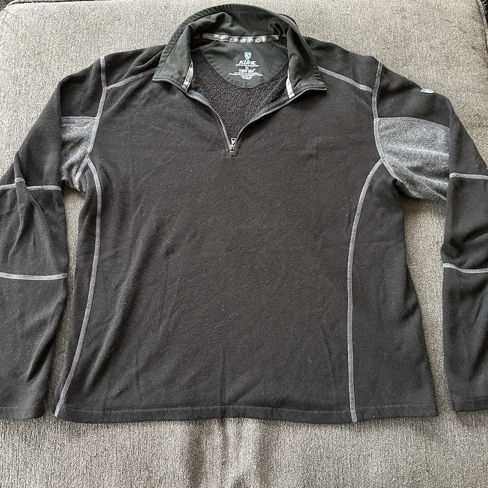 KUHL Mens Kashmira Pullover Sweater Black Grey 1/4 Zip Long Sleeves Mock Neck XL